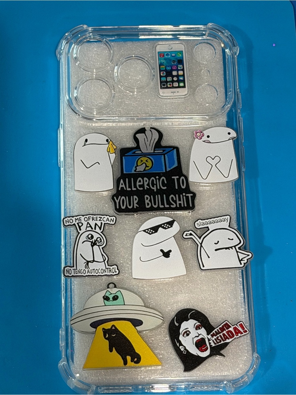 Clear Decorative Phone Case with White Cartoon Stickers